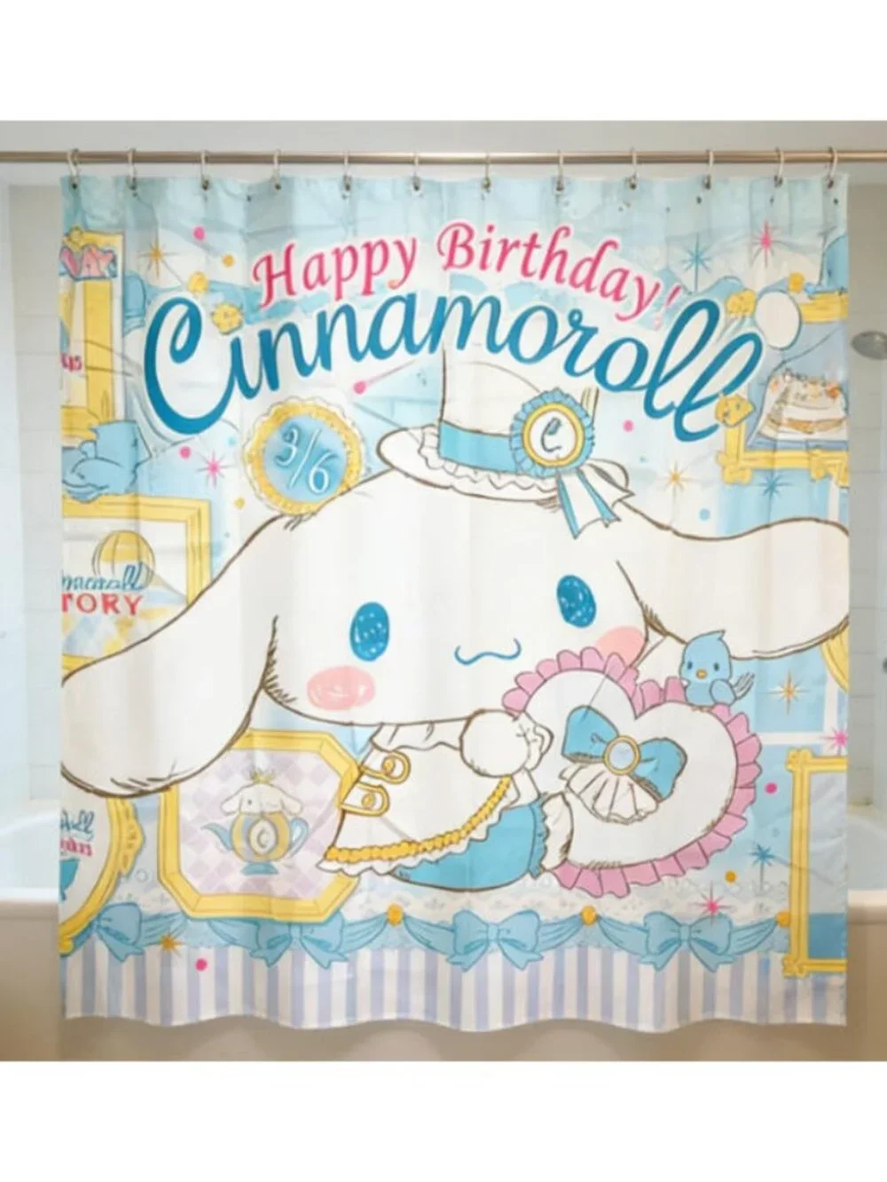 Cute Pastel Blue Cartoon Shower Curtain 59